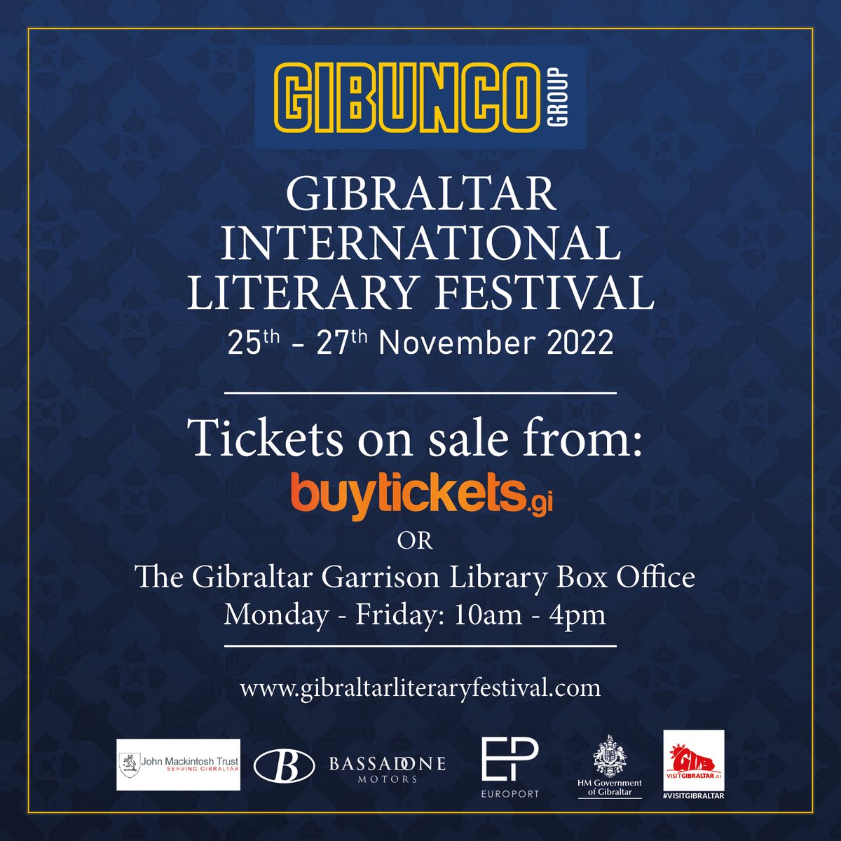 Tickets for the Gibunco Gibraltar International Literary Festival are now on sale! Head to the website to view this year's line up of speakers and events. gibraltarliteraryfestival.com/events Read about the speakers: gibraltarliteraryfestival.com/speakers/2022 #Literature #Gibraltar #VisitGibraltar #books