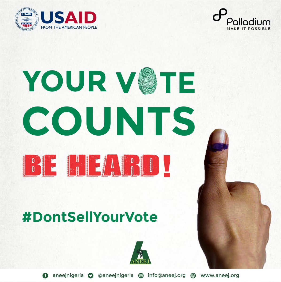 aneejnigeria's tweet photo. #DontSellYourVote Vote and not fight, your vote is your right. Be heard! @chrifacaf @USAIDNigeria @NigeriaScale @PalladiumImpact @adefuyeadefowo1 @OfficialAPCNg @OfficialPDPNig @CSOHUBAfrica @Ugolor @LAtakpu @ighodi @nassnigeria @HouseNGR @NGRPresident @GADA_PHC @FENRADNIGERIA https://t.co/imo3h3bM0P