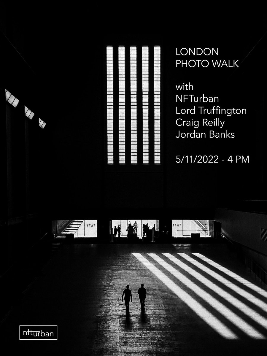 Gm, If you’re going to be in London next week for NFT LDN I will be organising a photo walk with @nfturban @LordTruffington & @craigmreilly at 4pm on the 5th November. Be awesome to meet and hang out with everyone!!