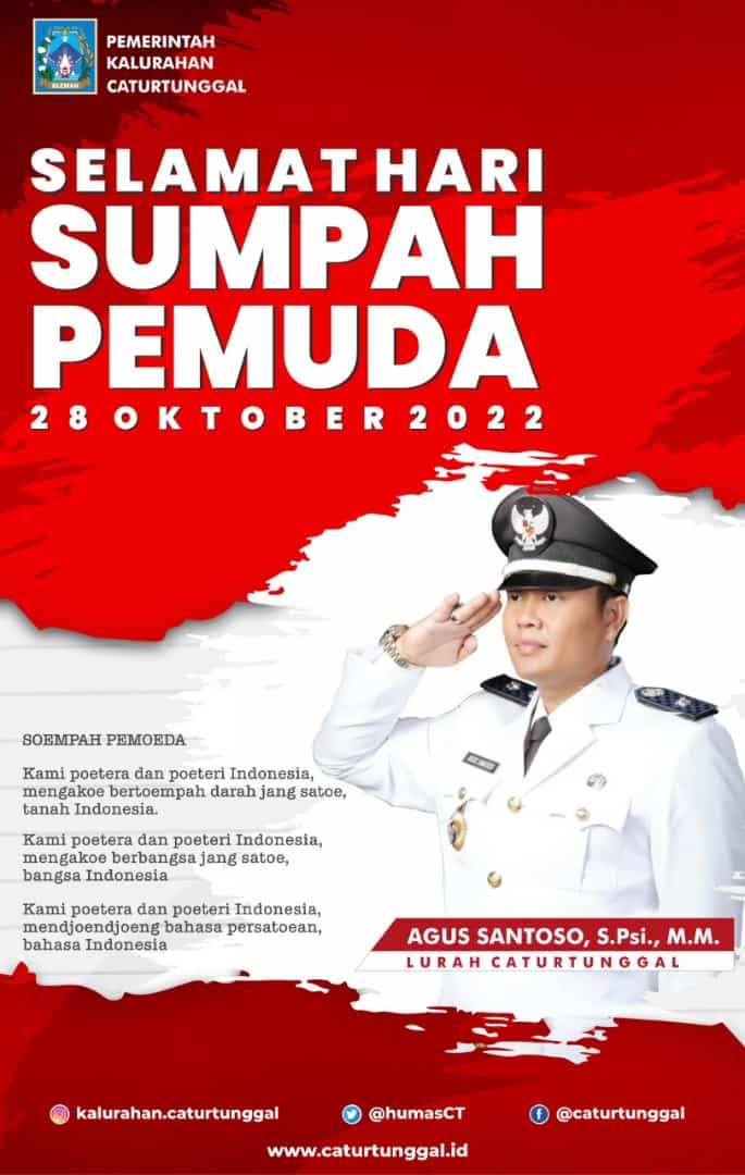 Selamat memperingati Hari Sumpah Pemuda

28 Oktober 1928 - 28 Oktober 2022

#Caturtunggal