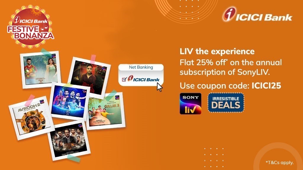 Get your entertainment party started with the #ICICIBankFestiveBonanza! Subscribe to SonyLIV using #ICICIBankNetBanking and avail an exciting offer on your subscription. Grab the deal before it’s gone: bit.ly/3eKs6zT
