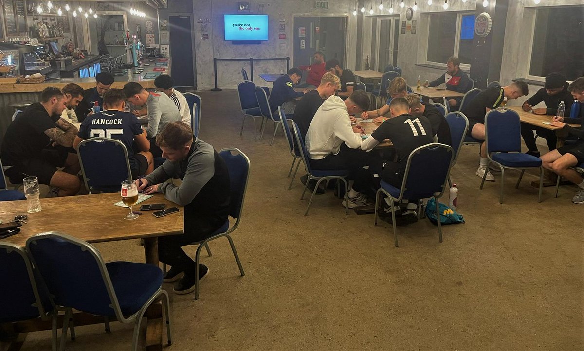 BurnhamFC1878's tweet photo. Burnham team bonding bingo!
The lads took part in a light hearted game of bingo in the Blues Bar after training last night. Great fun 😂🙌
#players #footballplayers #footballteam #footballclub #fungames #teambonding #teambondingactivity #BurnhamFC #WeAreTheBlues https://t.co/BRyCdMucnF