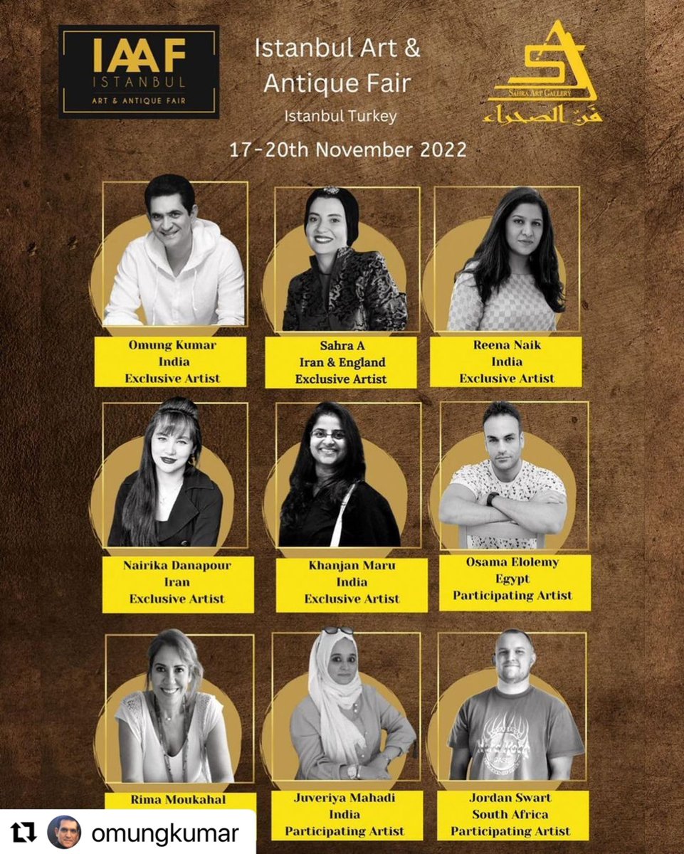 Vanita Garud kumar (@vanita_ok) on Twitter photo BRAVO ! <a href="/OmungKumar/">Omung Kumar B</a> so so proud for going global with your masterpieces your passion !! Art artist #maestro !! @sahrartgallery
・・・
Artists for İstanbul Art & Antique Fair, İstanbul , Turkey happening from 17th- 20th November 2022 BRAVO ! <a href="/OmungKumar/">Omung Kumar B</a> so so proud for going global with your masterpieces your passion !! Art artist #maestro !! @sahrartgallery
・・・
Artists for İstanbul Art & Antique Fair, İstanbul , Turkey happening from 17th- 20th November 2022