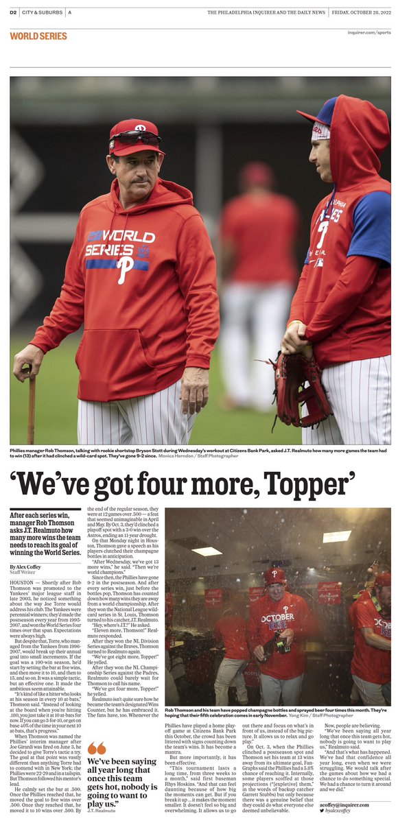 An inside look at a few pages from Friday’s #Philadelphia #Inquirer (@PhillyInquirer) World Series Preview

****
Subscribe: https://t.co/f766utn3FT
Inquirer sports: https://t.co/Cj8YyPySzL
****

#RedOctober  #RingTheBell     #Phillies #WorldSeries  #Astros #MLB #Postseason 