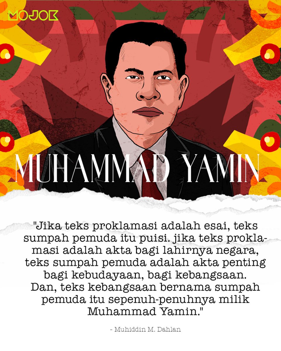 Ngomongin Sumpah Pemuda kurang afdal rasanya kalo nggak ngebahas Muhammad Yamin. Beliau adalah penggali nasionalisme, sebenar-benarnya pemersatu bangsa, dan pencetus bahasa persatuan.

Simak ulasan #JasMerah di sini. youtube.com/watch?v=BFFqRi…