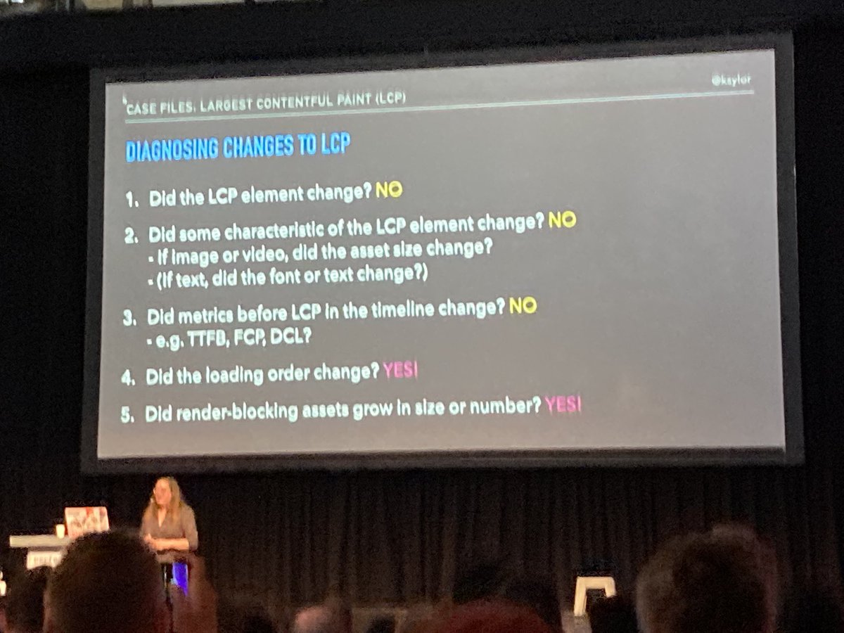 Nice step by step detective work on LCP getting worse @ksylor <a href="/PerfNowConf/">performance.now() conference</a>