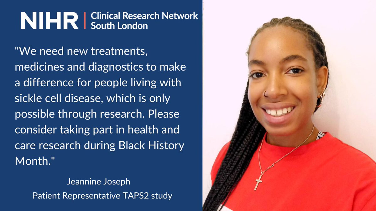 Meet Jeannine who was diagnosed with sickle cell disease before she was born. Sickle cell disease is particularly common in people with an African or Caribbean family background. Find out how you can take part in research: bepartofresearch.nihr.ac.uk/taking-part/ho… #BHM #bhm2022
