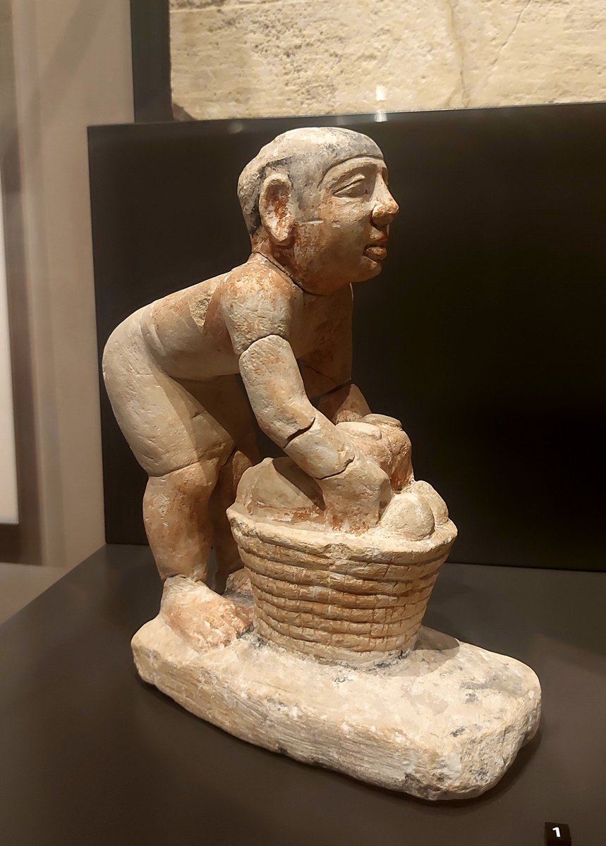 DrNWillburger's tweet photo. An #Egyptian figurine of a servant with a basket full of #beer jars. Figurine of servants were deposited in tombs to ensure that the deceased would enjoy the products and services represented. Beer was a dietary staple in #Egypt, so it’s not surprising to find a figurine...1/2 https://t.co/v5m7qmQhfg