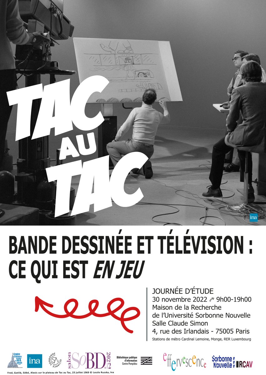 crhXIXe's tweet photo. Journée d’étude : "Bande dessinée et télévision : ce qui est en jeu", 30 novembre 2022, 9h00-19h00, Maison de la Recherche de l’Université Sorbonne Nouvelle - Salle Claude Simon
4, rue des Irlandais - 75005 Paris
Le programme sur https://t.co/kNJAZjlQRx https://t.co/rpulRHpuT0