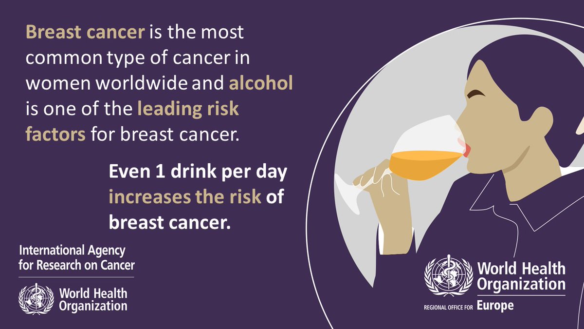 WHO_Europe's tweet image. Alcoholic beverages are a Group 1 carcinogen.

There is a well-established causal link between #alcohol and #BreastCancer.

WHO recommends labelling alcoholic beverages with health warnings for #cancer.

#BreastCancerAwarenessMonth2022