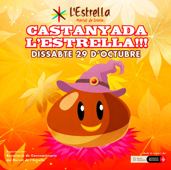 CEEuropa's tweet photo. 🌰 Aquest dissabte 29 d'octubre... Castanyada a l’Estrella!

✅ Vine a buscar les teves castanyes a partir de les 10 del matí (recorda que cal presentar tiquet 🎫 de compra)

#futbolcat @mercatlestrella #ViladeGràcia https://t.co/IFZRuJm3NF