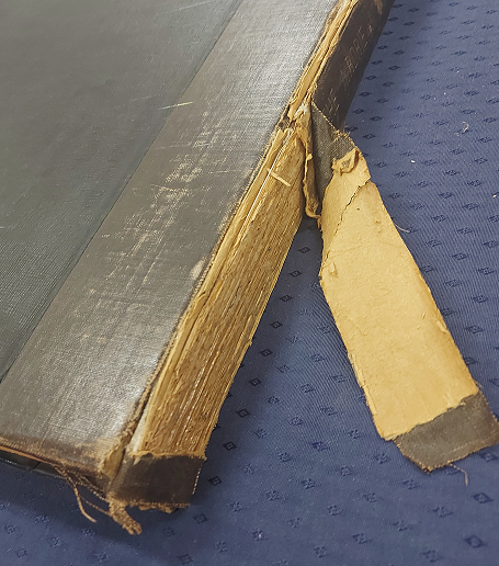 NL_Heritage's tweet photo. Bringing back this #ConservationNightmare for Halloween. Not the worst, but this volume of the 1932 Airdrie & Coatbridge Advertiser is very fragile, with torn pages + a ripped spine. To prevent further damage, we advise readers to view a microfilm copy instead #ExploreYourArchive https://t.co/tIbkZLOn85