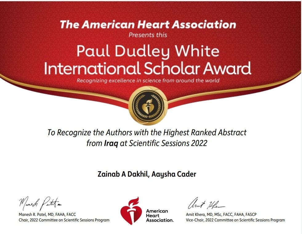 Awarded Paul Dudley White International Scholar Award by @American_Heart @AHAMeetings The winning abstract highlights not only gender but geographic disparities in❤ guidelines authorship.Looking forward @aayshacader 2sharing our work @AHAScience #AHA2022 @WomenAs1 @global_wic