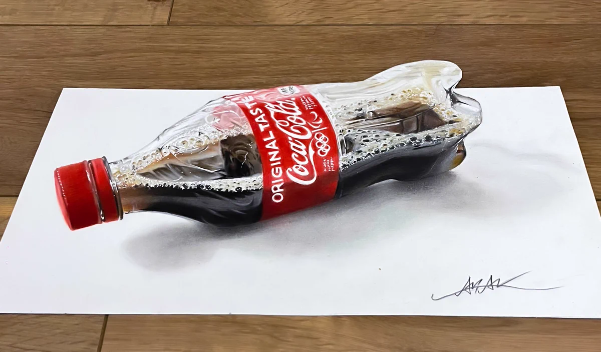 紙の上に横たわるペットボトル。まさかの「絵」だった！？
