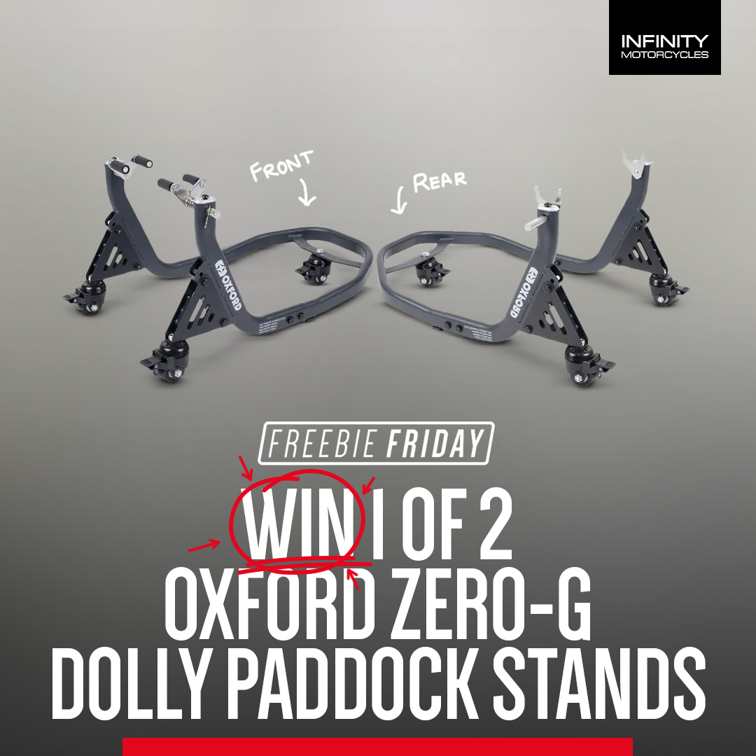 InfinityMoto's tweet photo. 💥FREEBIE FRIDAY 💥

YOU could WIN 1 of 2 @OxfordProducts Zero-G Dolly Paddock Stands! That's 1 front &amp; 1 Rear Stand 😯

To enter: 
1. Follow 
@InfinityMoto
2. RT this post
3. Reply to tell us whether you want the Front or Rear stand

Comp end 3/11/22-T&amp;Cs https://t.co/ku1emvLvUy https://t.co/hu0IdTmxj3