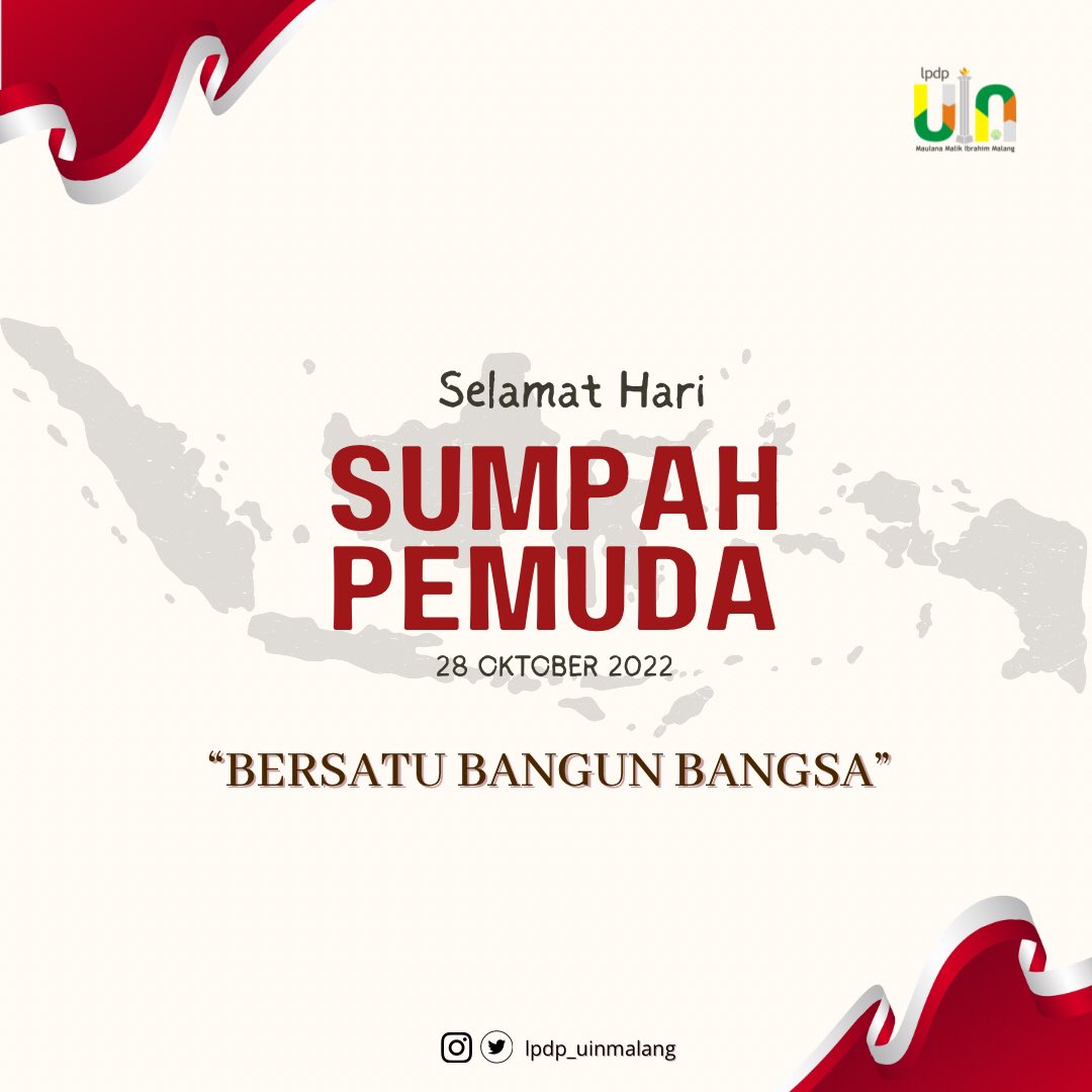 lpdpuinmalang's tweet photo. Menjadi Pemuda-Pemudi Indonesia, Menerima perbedaan, Bersatu, Berkolaborasi, Membangun Ibu pertiwi.
Selamat memperingati Sumpah Pemuda, 28 Oktober 2022
#sumpahpemuda https://t.co/kob7PwC8fg
