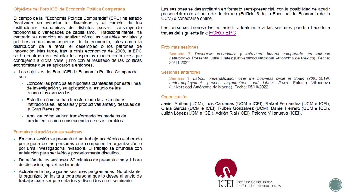2da sesión del Foro EPC ‼️‼️ 
👉Se presenta un paper sobre los drivers de la desindustrialización en España
🗣️ De <a href="/mcasaug/">Miguel Ángel Casau</a> (<a href="/UAM_Economicas/">UAM | Económicas</a>) 
📅⏰02/11/2022 a las 17h 
📍En <a href="/UAM_Economicas/">UAM | Económicas</a> <a href="/ucm_icei/">ICEI-UCM</a> 
🖥️ También se podrá seguir online

¡Anímense!