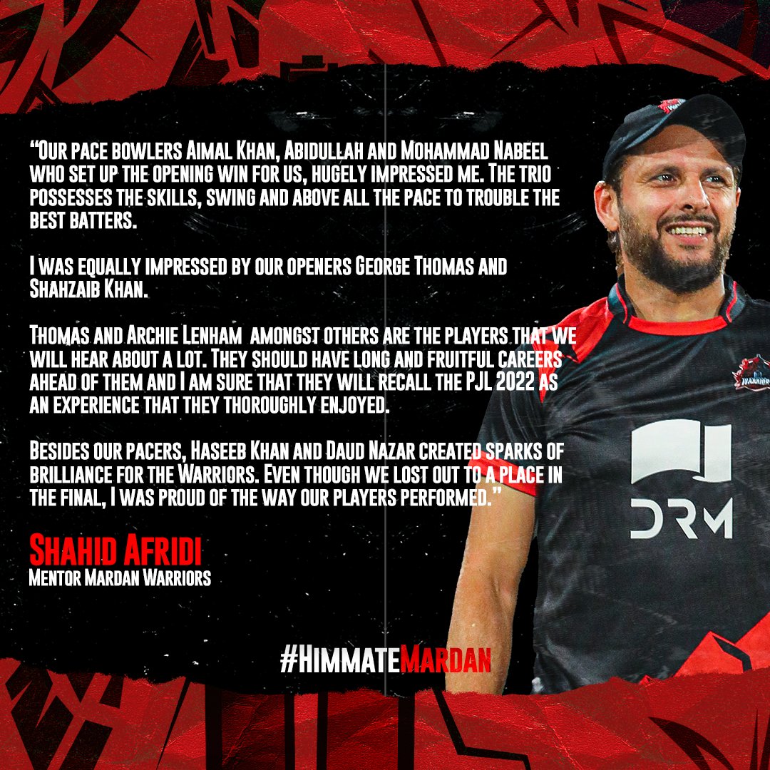 Shahid Afridi talks about his mentorship role for the Mardan Warriors in the inaugural @ThePJLofficial season and how the league can shape the future of Pakistan cricket. Read more here: tinyurl.com/SAMWPJL #HimmateMardan | #PJL | #Next11 | @SAfridiOfficial