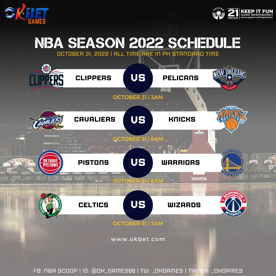 _okgames's tweet photo. NBA SEASON 2022 SCHEDULE: October 31, 2022!
Place your bet with us!
Register at: https://t.co/rxQvJ3jL9x
INVITE CODE: BIYAYA
#okbet #okgames #okbetsportsbook #ownthewin #nba #nbaseason2022 https://t.co/8CLMRDY67z