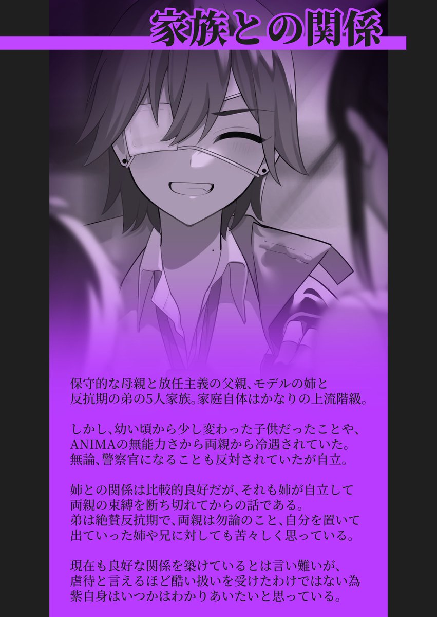 8_Under_8's tweet photo. 【NAME】
◇─ 浅間 紫 ─◇

【ANIMA】
◆─発光─◆

【POST】
◇─巡査─◇

 #U8_CS https://t.co/Y0c5cV4kLI