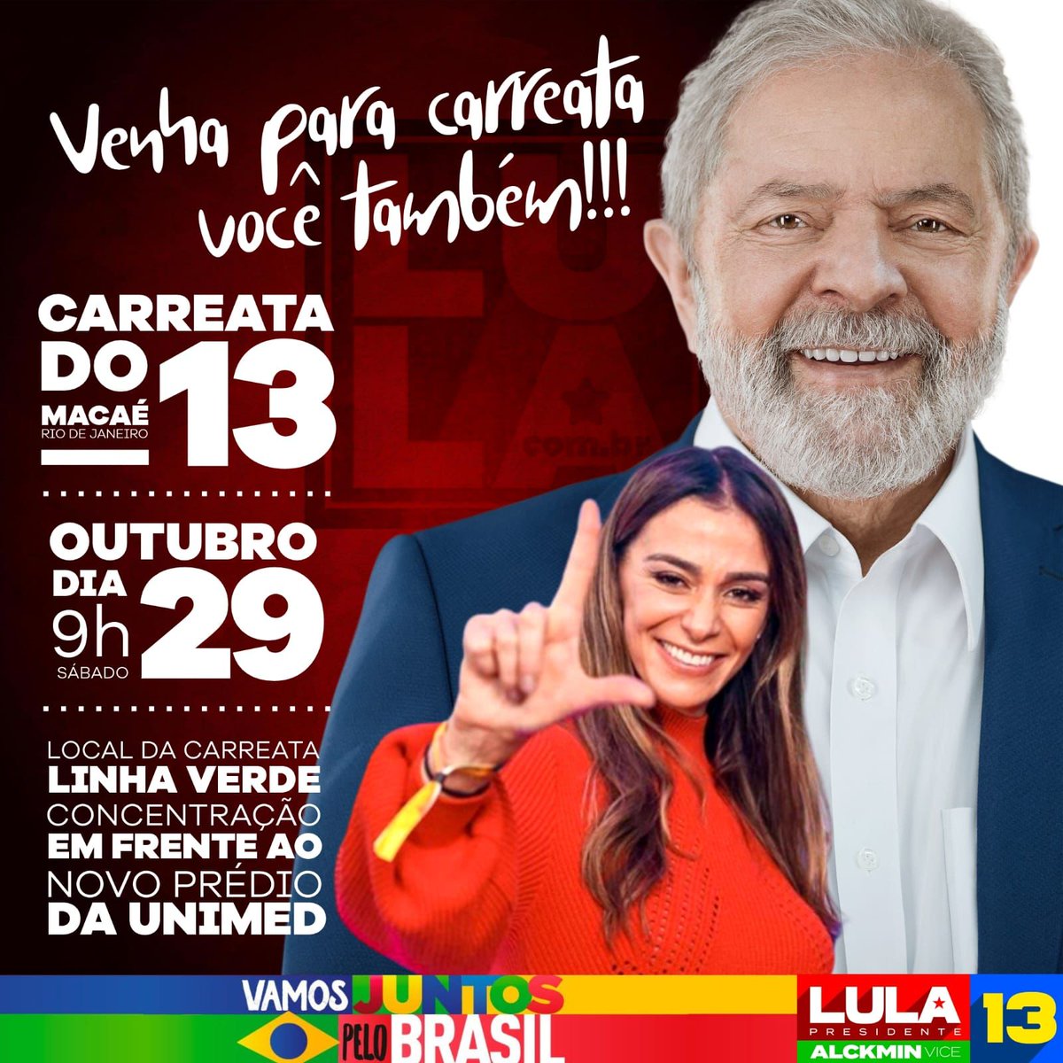 profgutogarcia's tweet photo. CARREATA DO 13!

Sábado concentração 9h na Linha Verde.  Vem com a gente e com @monicamartelli !

#macaé 
#lula13 https://t.co/9io9EAha56