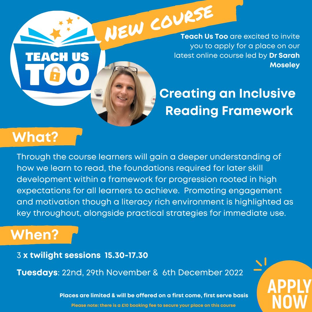 TeachUsToo's tweet image. NEW SPONSORED TRAINING OPPORTUNITY with @drsarahmoseley.  Find out more &amp;amp; apply here: teachustoo.org.uk/tut-sponsored-…
#TeachUsToo #LiteracyForAll #RaiseExpectations