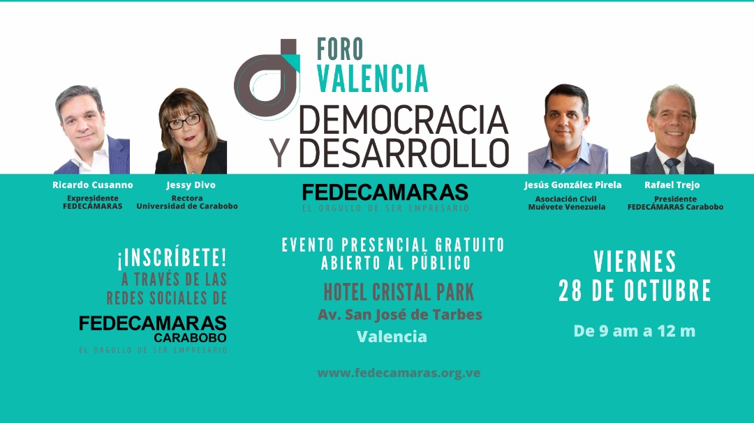 ForoCivicoVzla's tweet photo. #HOY #28deOct los compañeros @RicardoCusanno y @chuogonzalez siguen con la gira del Foro “Democracia y Desarrollo”, junto a #FEDECAMARAS en #Carabobo.
📍@CristalParkH - #Valencia.
🕘9:00am a 12:00pm
👇
Inscripción https://t.co/mU9ZXvdguB https://t.co/SCChzIoNOb