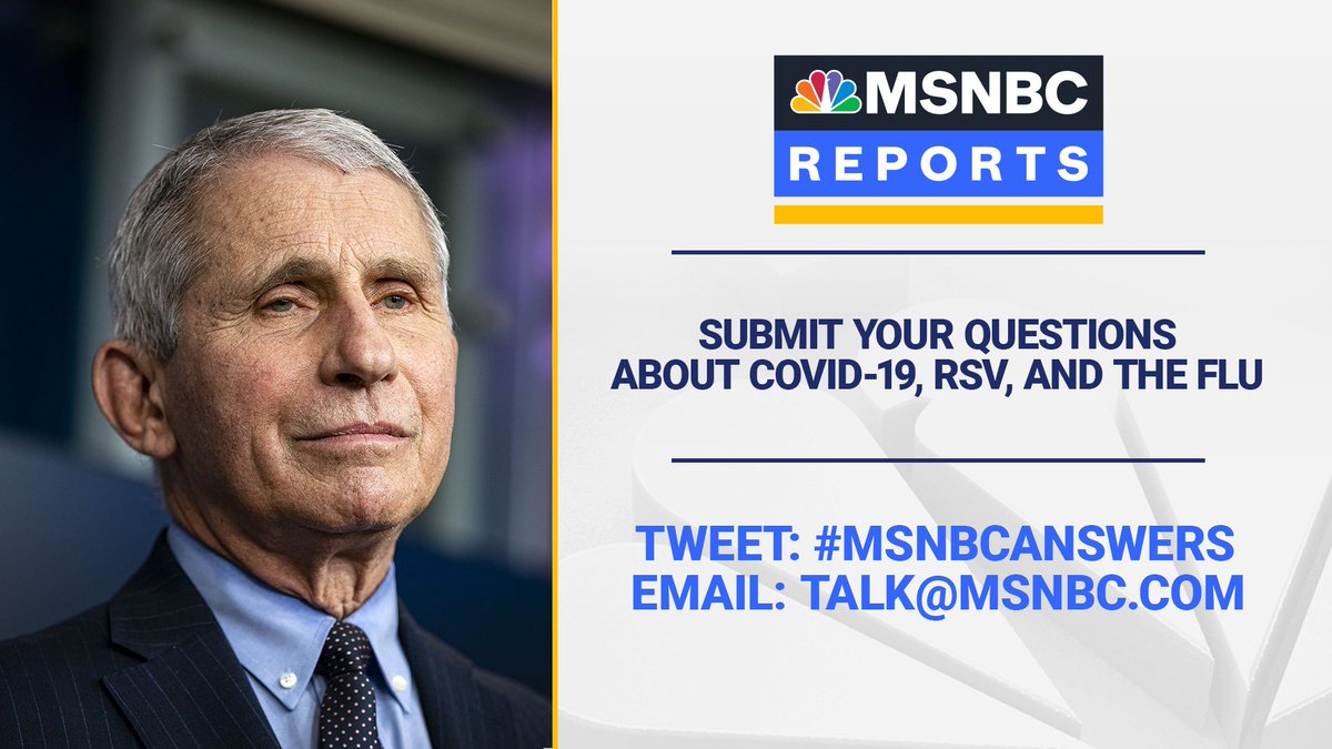 YasminMSNBC's tweet photo. Dr. Fauci is answering your questions on today's show!
Tweet us using #MSNBCAnswers to be featured and tune in at 11am ET on @MSNBC. https://t.co/2z6vwHdrTQ