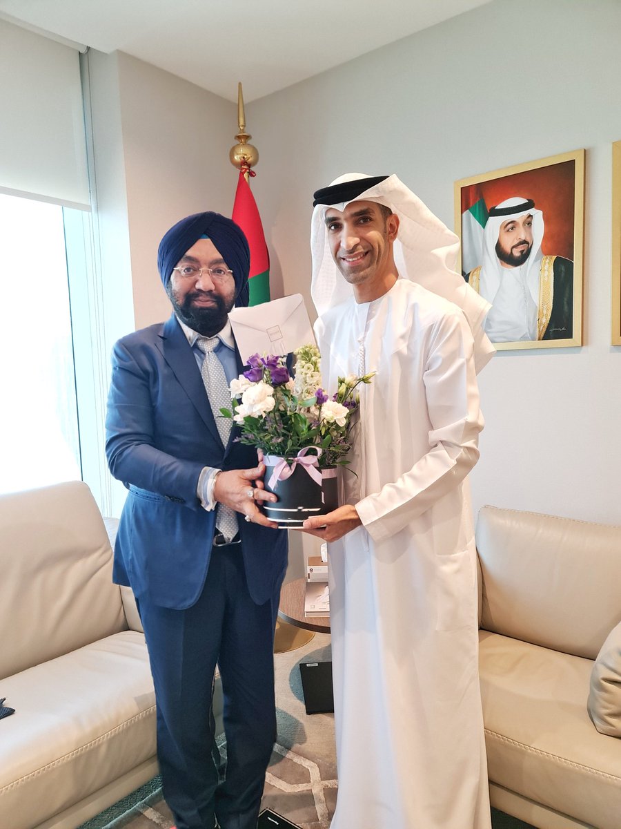 Called on 𝙃𝙀 𝙏𝙝𝙖𝙣𝙞 𝘽𝙞𝙣 𝘼𝙝𝙢𝙚𝙙 𝘼𝙡 𝙕𝙚𝙮𝙤𝙪𝙙𝙞 Minister of State for Foreign Trade, UAE Flagged issue regarding rice exports being rejected due to pesticide. Minister welcomed delegation from Punjab to showcase opportunities in Agri-processing sector.