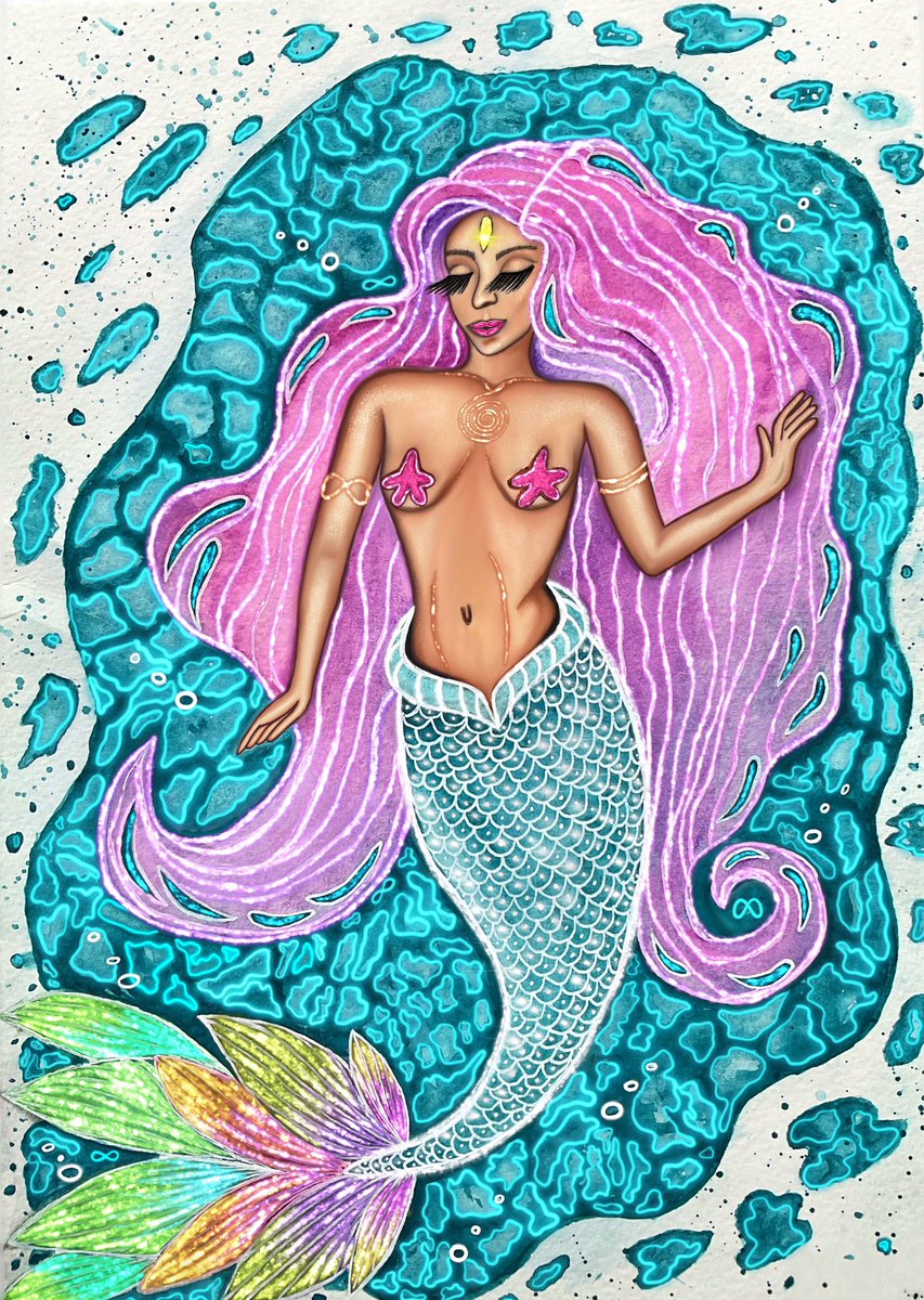 DaryaSun_art's tweet photo. 🌊The Goddess of sea🌊 is a charming mermaid livin’ in a golden paradise under the water created by her own strength,sense of purpose and sexual energy!!!Goddess will help you to overcome all obstacles and get whatever you want!💫 
 #nftcollectors #NFTArts #NFTfamily #NFTartist https://t.co/Kx2GEGfAci