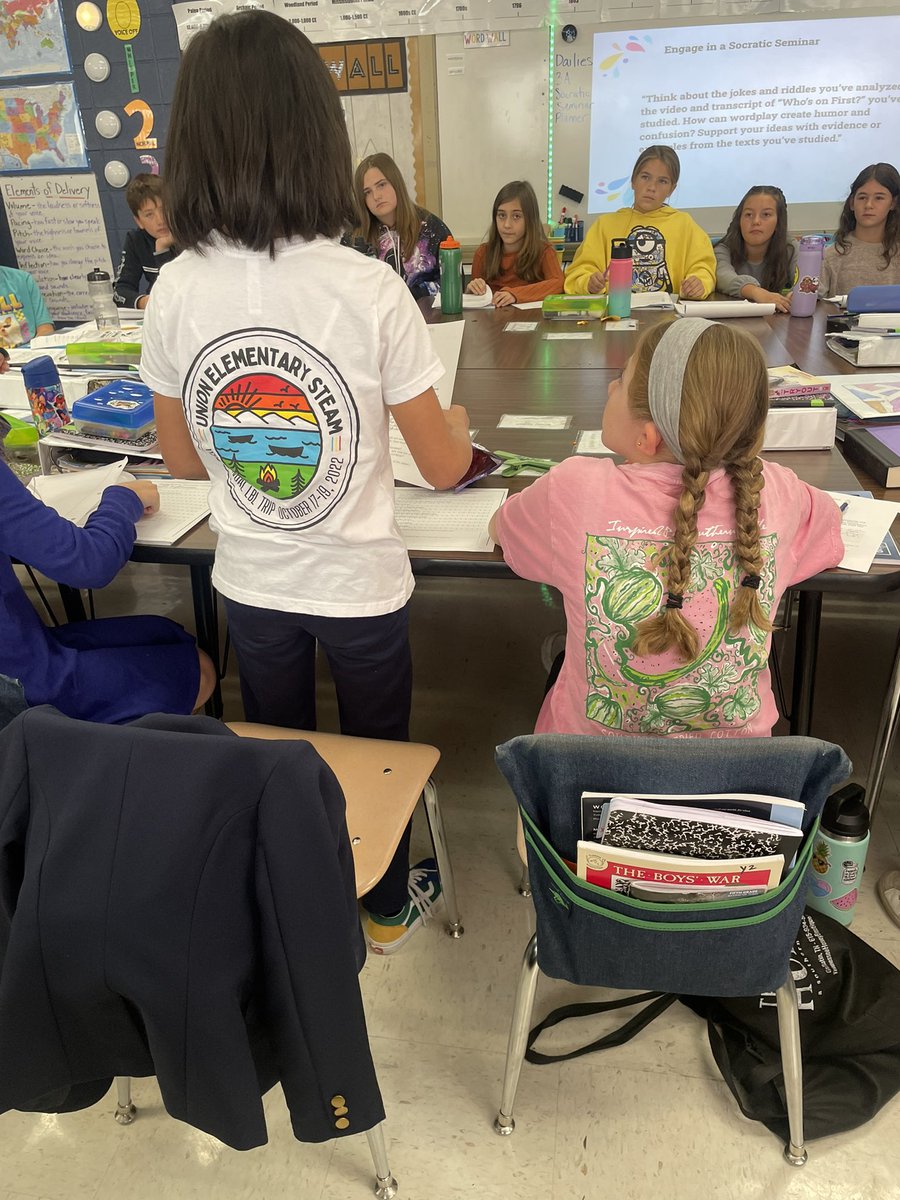 JennaFleming81's tweet photo. My Ss rocked their Socratic Seminar yesterday! They came prepared and shared great thinking on how wordplay can cause humor and confusion. They even got to share some jokes/riddles with each other and discussed their wordplay. #flemingforce @WeAreUnionSTEAM https://t.co/dNM3UToz79