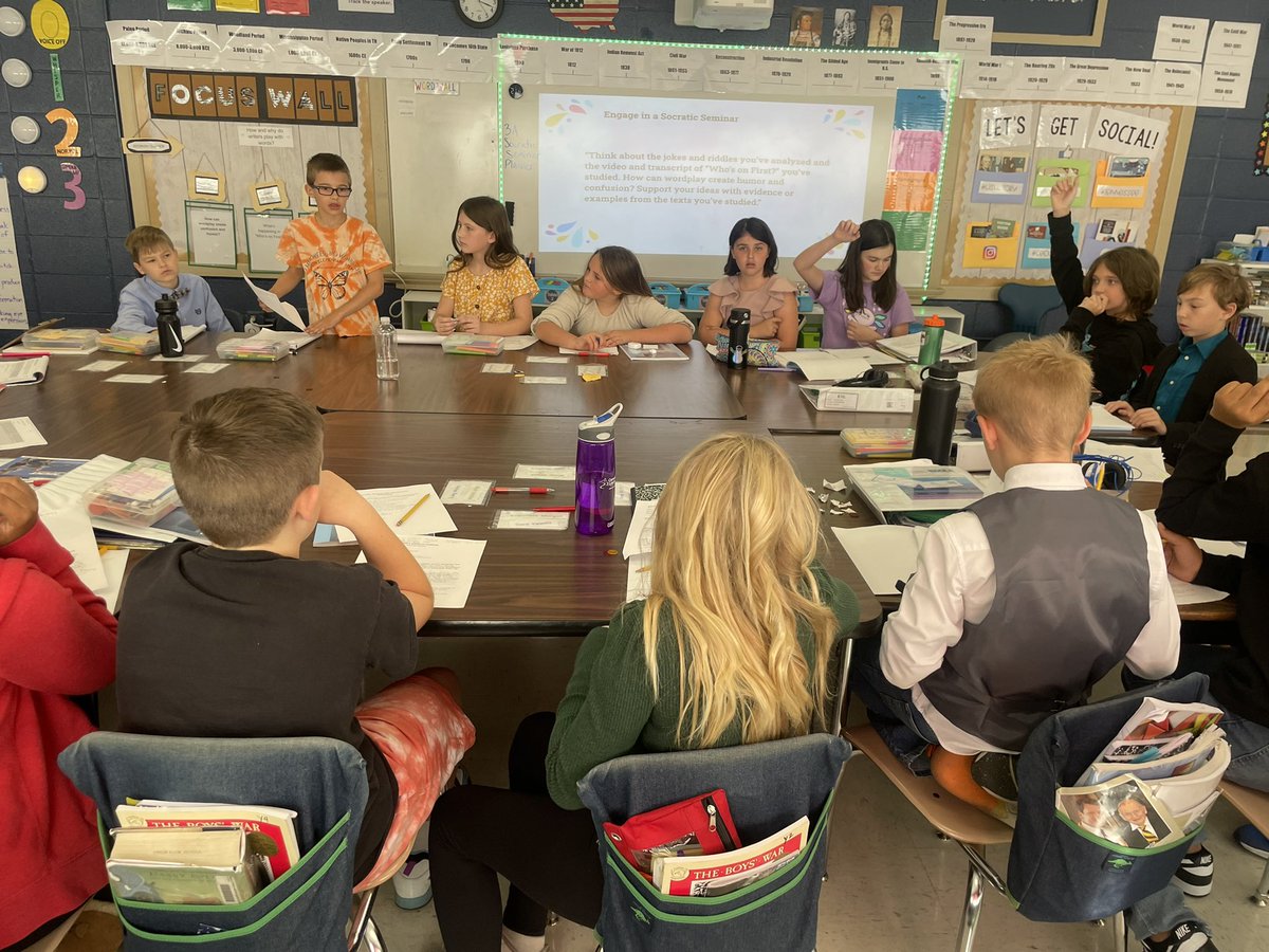 JennaFleming81's tweet photo. My Ss rocked their Socratic Seminar yesterday! They came prepared and shared great thinking on how wordplay can cause humor and confusion. They even got to share some jokes/riddles with each other and discussed their wordplay. #flemingforce @WeAreUnionSTEAM https://t.co/dNM3UToz79