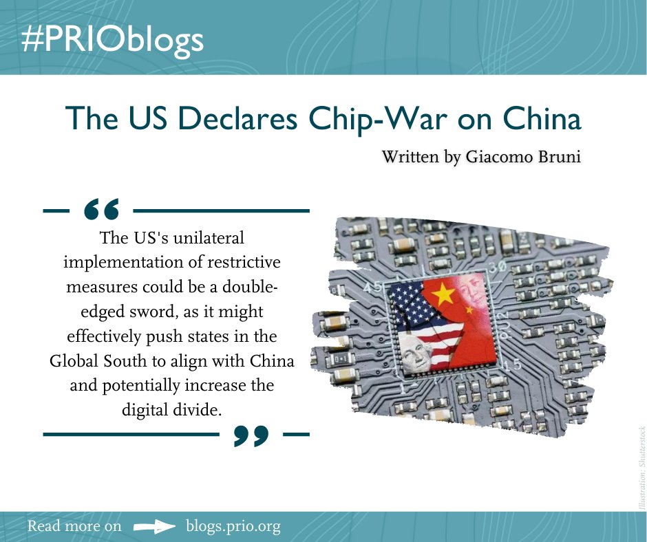 PRIOresearch's tweet photo. The #US recently announced a new set of restrictions on the export of key advanced #technologies to #China. PRIO Doctoral Researcher @BruniZ_Giacomo writes about the consequences of these new measures in a new blog post on #PRIOblogs👉 https://t.co/DPpG5ZMkvv https://t.co/CJNlugaixd