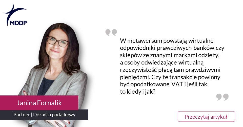 MDDP_Polska's tweet photo. Jak opodatkować transakcje w #metawersum, czyli w wirtualnym alternatywnym świecie, do którego ucieka coraz więcej ludzi? Dla świata #VAT mataverse, #NFT, #kryptowaluty, platformy cyfrowe to nowe fascynujące wyzwania.

#WIĘCEJ: https://t.co/MZntYrShwD https://t.co/uCktBSmsf8