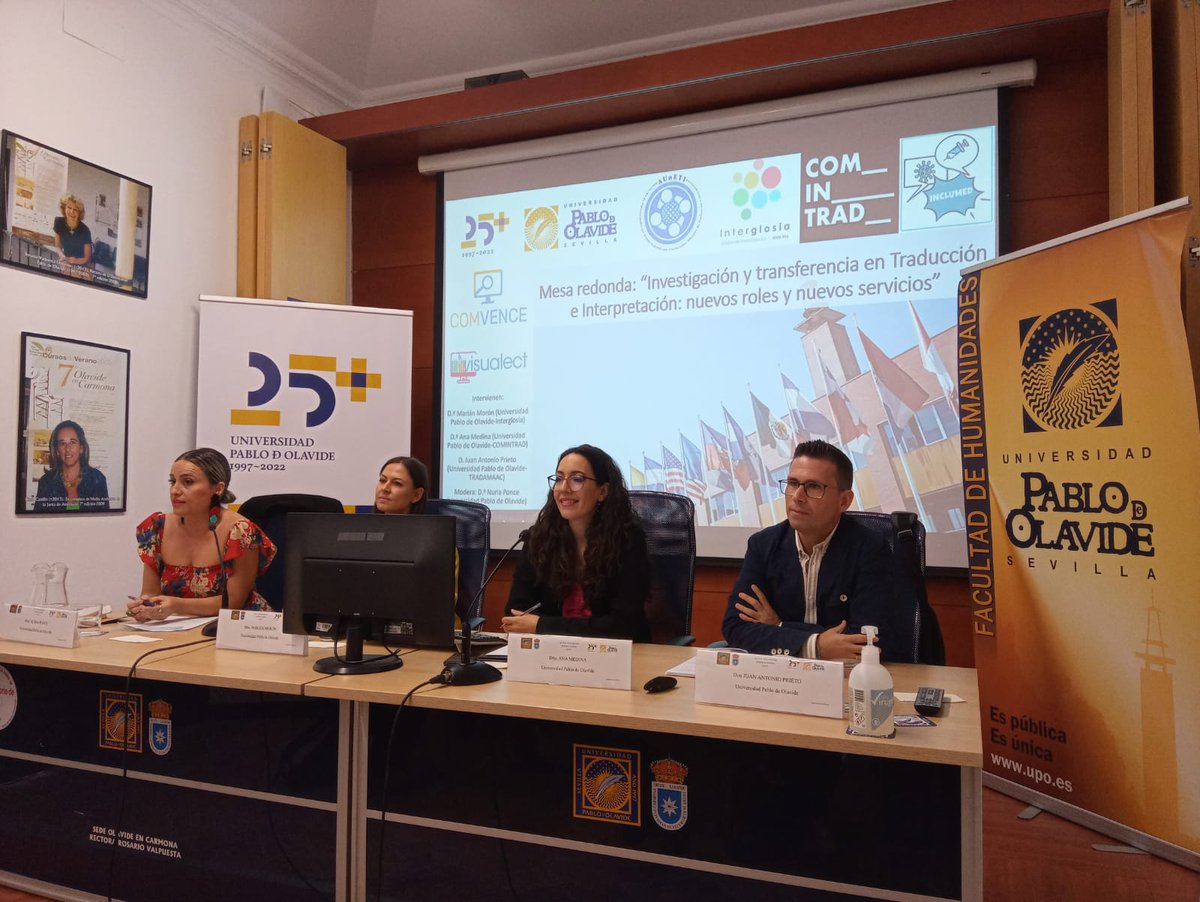 f_humanidades's tweet photo. Continúa la asamblea de la AUnETI en @olavidecarmona: mesa redonda sobre investigación y transferencia en TeI por profesorado de #HumanidadesUPO: Marián Morón @soymarianmoron, Juan A. Prieto @japrietov, Ana Medina @AnaMedinaUPO, Nuria Ponce @NurTrad +Info: https://t.co/4UpXbF54PT https://t.co/MOnzcLJKd2