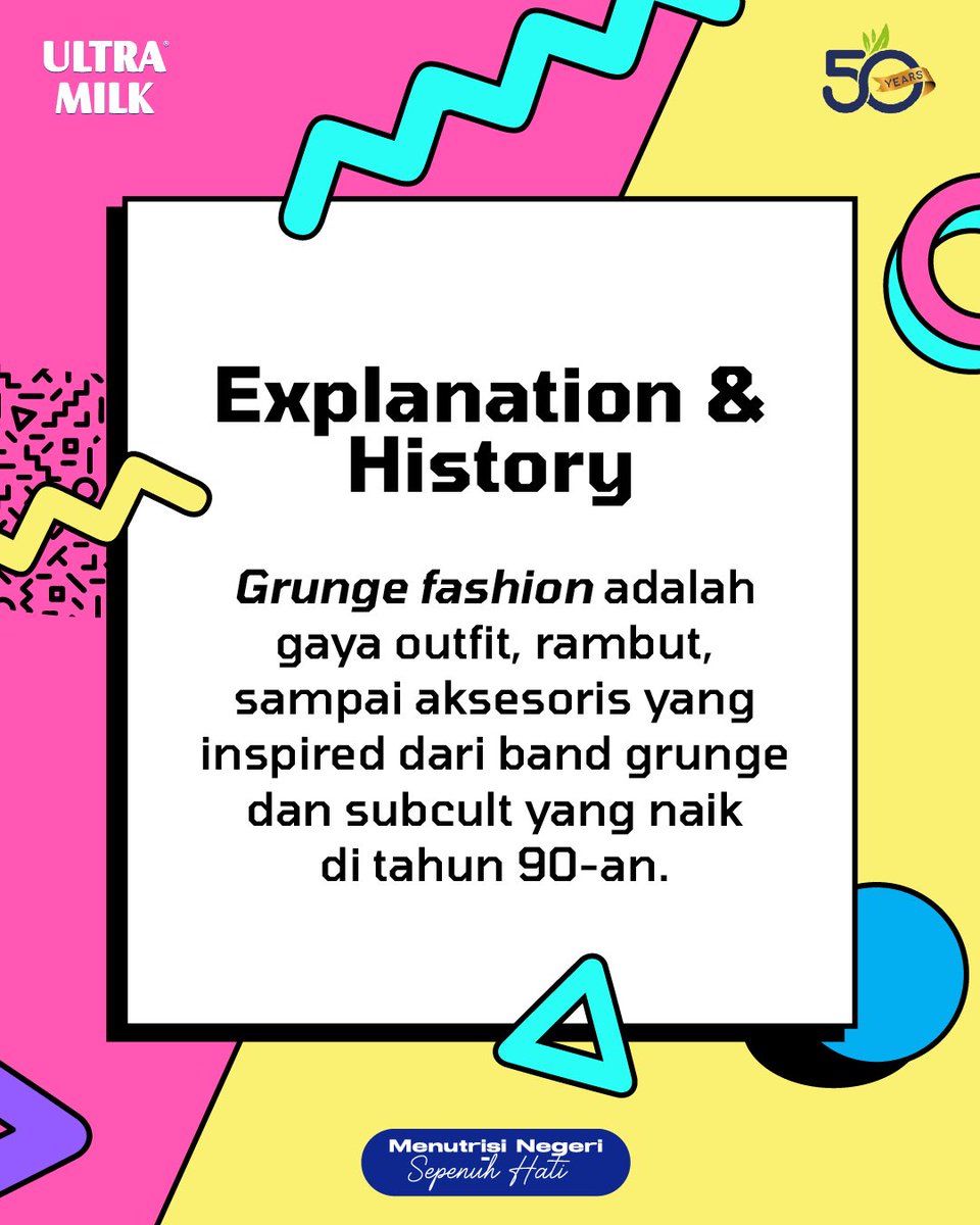 mymilk_id's tweet photo. Di Dekade 90-an, mungkin gaya berpakaian lebih santai dan kasual. Gaya ini juga never dies karena terkenal hingga sekarang.
#UltraMilk
#LoveLifeLoveMilk
#MenutrisiNegeriSepenuhHati
#Ultra50th
#90s
#Grunge
#GrungeStyle
#Fashion
#Outfit
#OOTD https://t.co/FCpmOhaGPj