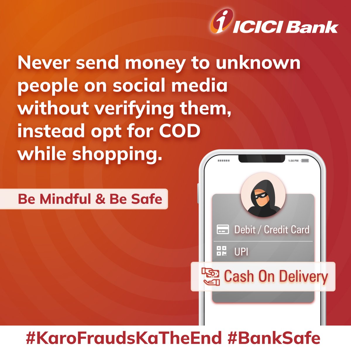 While social media has expanded the scope to shop online, it can be dangerous if you don’t follow safety measures. Always choose a payment option that ensures you don’t get scammed by fraudsters. #SafeBanking #KaroFraudsKaTheEnd