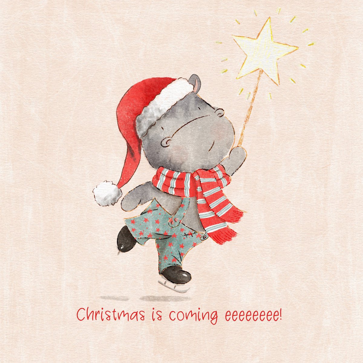 GMcCabeDesign's tweet photo. Christmas is coming eeeeeeee! It's just over 8 weeks till the big day. Hippos don't naturally come to mind for cute Christmas illustrations, but hey, why not! 🦛 https://t.co/nQpCS6gW90