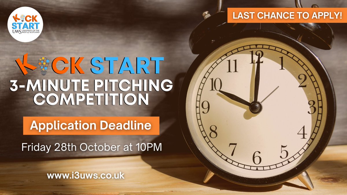 UWSIgnite's tweet photo. ๐ข Last chance to apply!
The application deadline for our 3-minute Pitching Competition will close tonight at 10pm.
Find out more information and apply here: https://t.co/xQ7KxLF786
#KickStart2022 #Competition #Entrepreneurship https://t.co/EuSGQGmit6