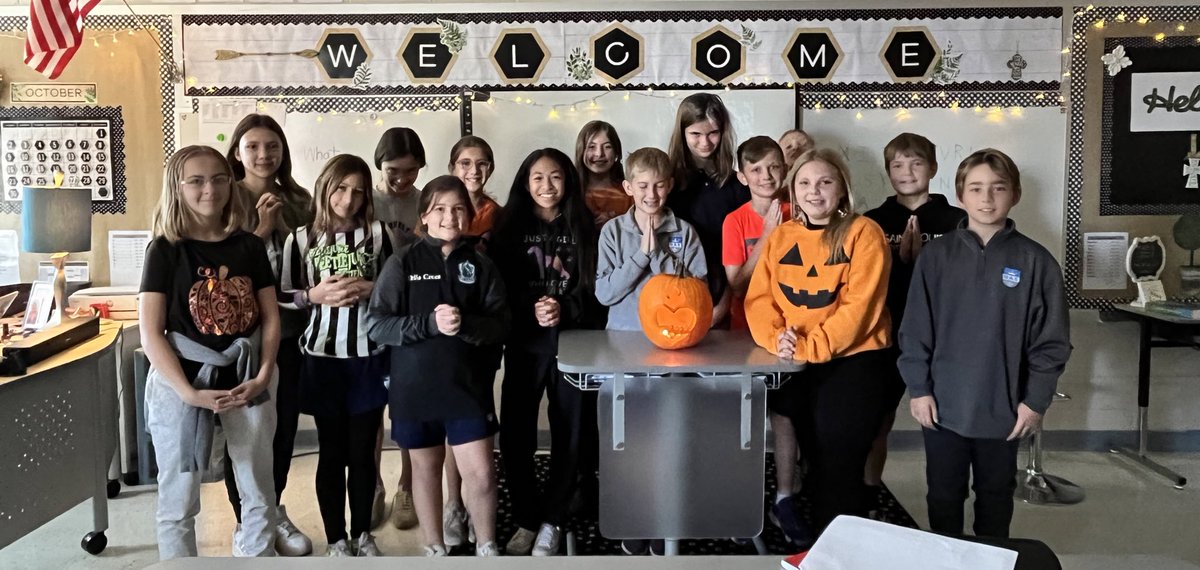 QASTonini's tweet photo. Sixth grade had a prayer service today for the faithfully departed and lighting of the Jack o Lantern.🎃 https://t.co/87gMflvqTi