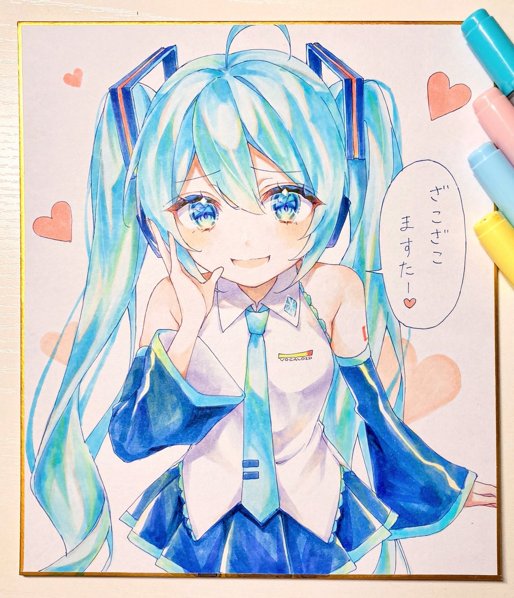 hatsune miku 1girl solo necktie twintails long hair shirt heart  illustration images