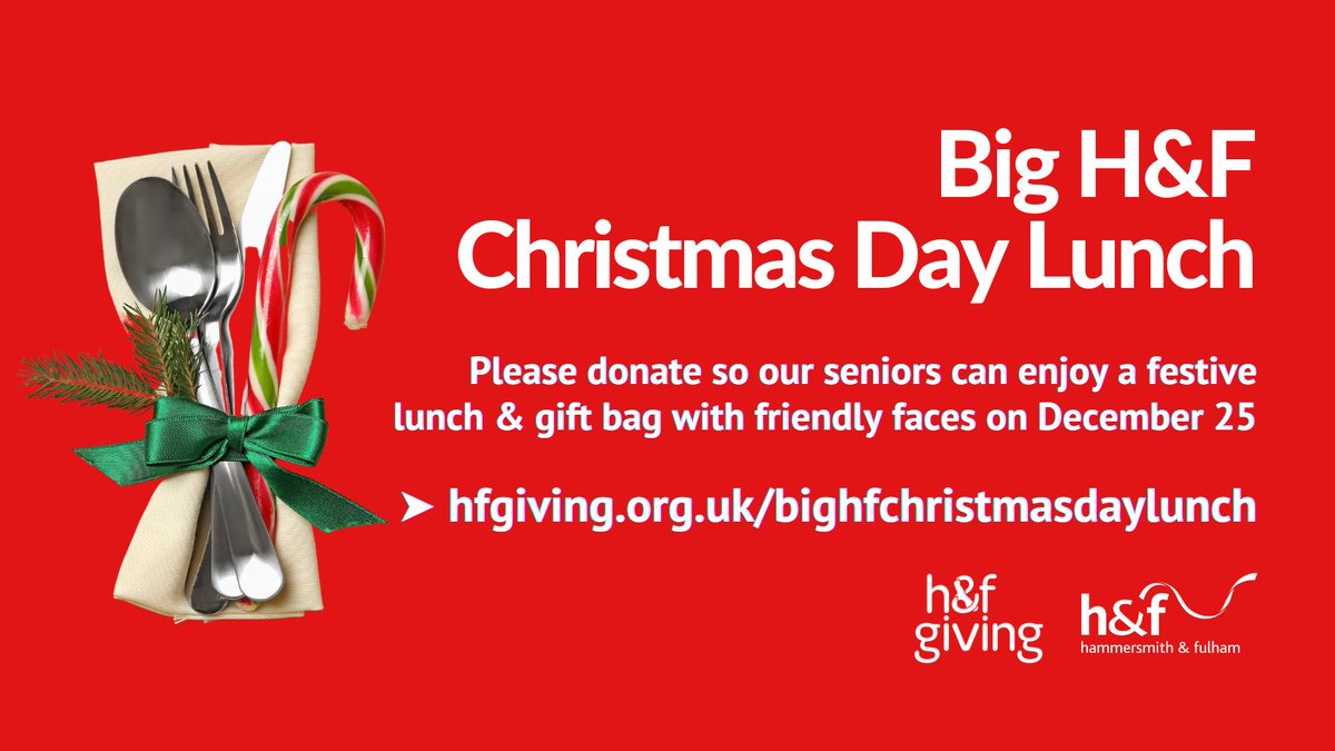 After 3 years @hfgiving &amp; <a href="/LBHF/">H&F Council</a> can bring our isolated seniors together again on Christmas Day for a fun lunch. But we need your help.

New link to supporting us: hfgiving.org.uk/bighfchristmas…

No one should be alone &amp; forgotten on Dec 25. Your donation can mean joy at #Christmas2022