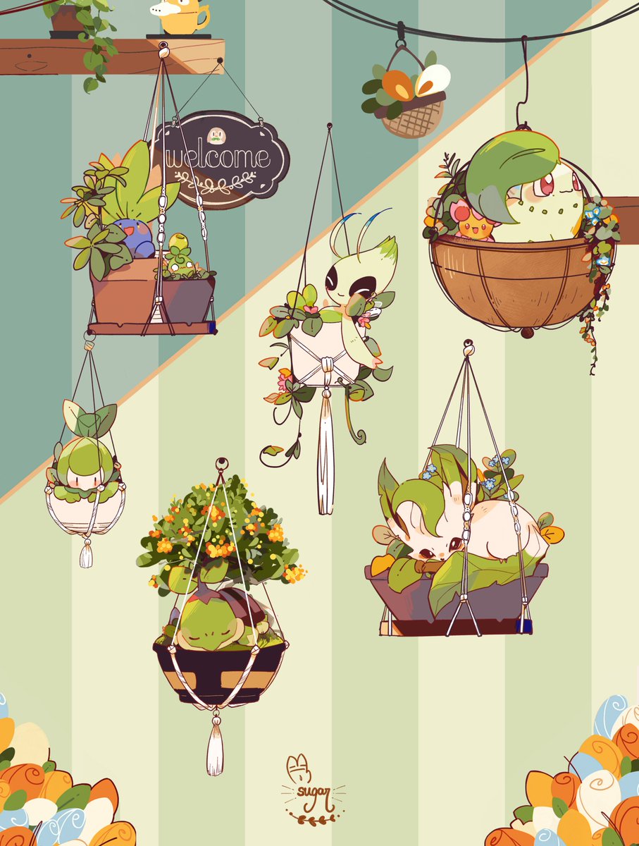pokemon (creature) no humans flower closed mouth closed eyes plant basket  illustration images