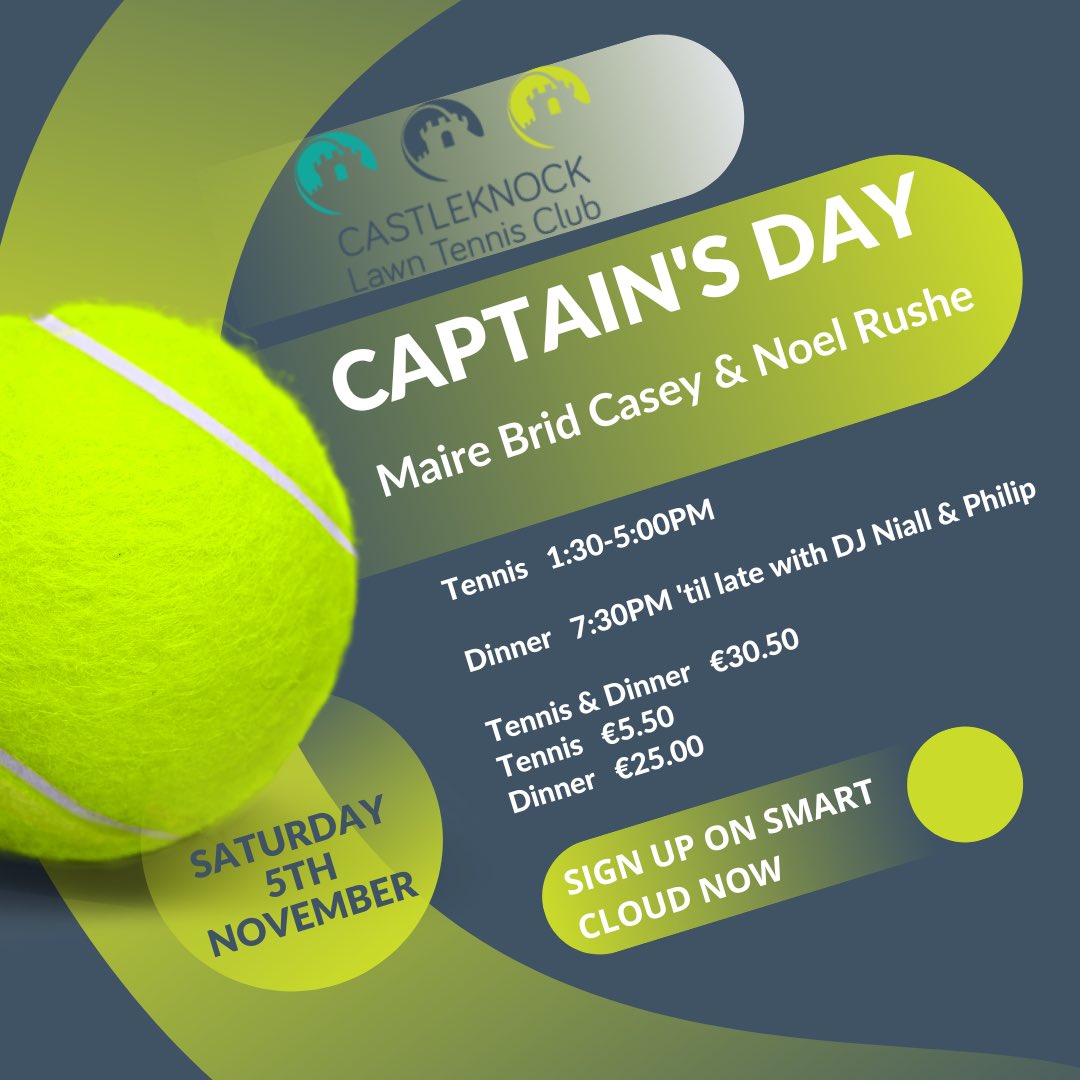 🎾 Captain’s Day at CLTC

🎾 Sign-up now on your SmartCloud account

#cltc
#tennisireland 
#dublin15 
#castleknock 
#castleknockvillage