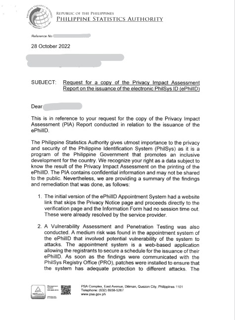 BantayData's tweet photo. Update: @PSAgovph responded! While I appreciate the reply, it does seem that printing on ordinary paper (from which multiple copies can be made) did not raise potential identity theft issues.🤔

Sending patience your way if you're still waiting for your (real, secure) PhilSys ID! https://t.co/SpHnjcEkwJ