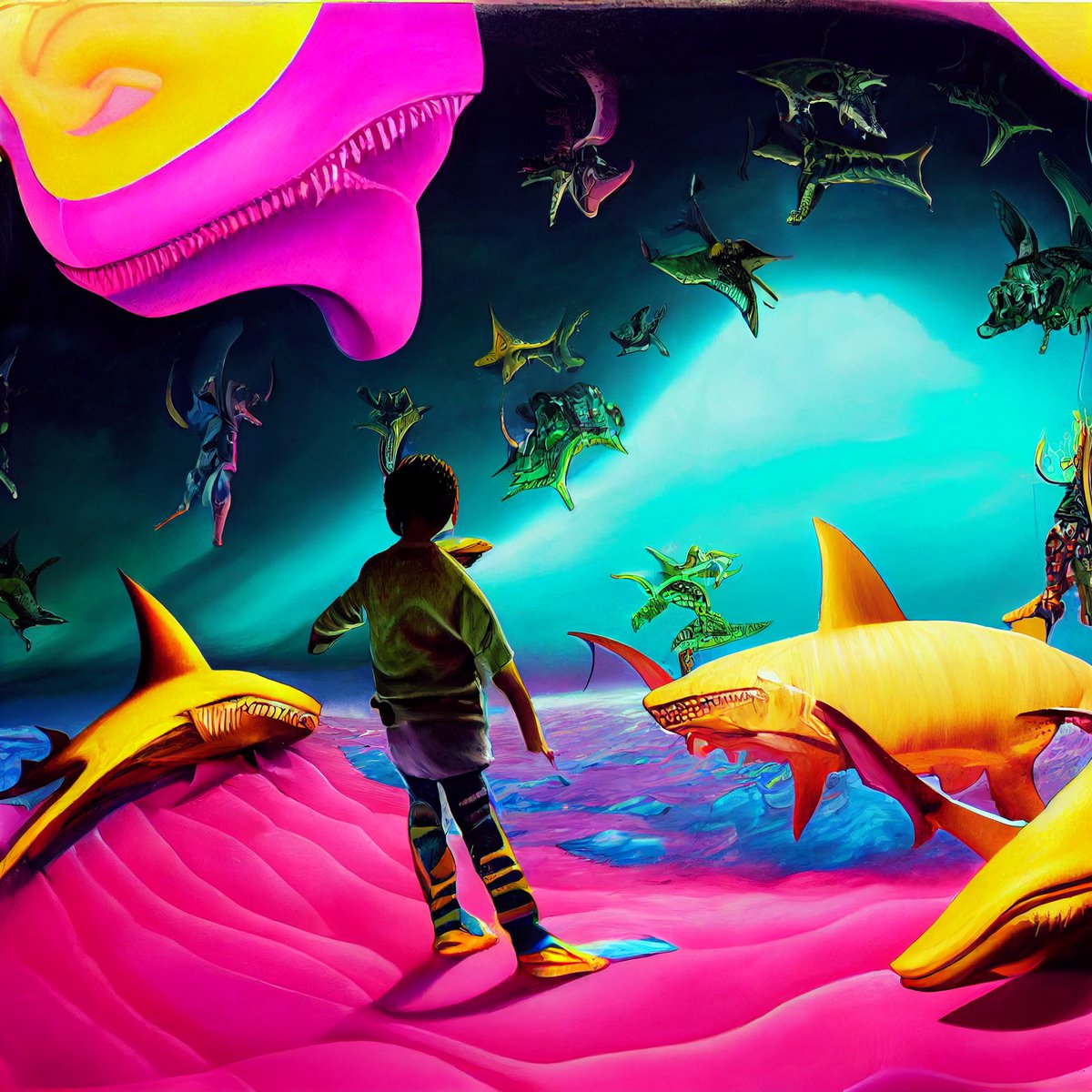 COOL KIDZ CHASING MONSTERS-3 artworks will be given away today to collectors, art lovers, fans, and followers. Stay Tuned!!!!!