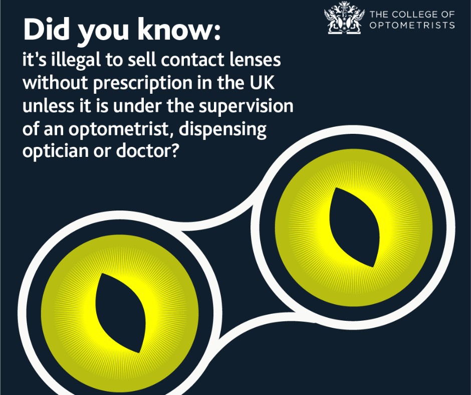 CollegeOptomUK's tweet photo. Our research has revealed that 71% of respondents didn't realise that it's illegal to sell contact lenses without a prescription unless supervised by a registered #optometrist, dispensing optician or doctor in the UK.

Find out more ➡️ https://t.co/D5EGigNr5b https://t.co/OXeMXegkBX