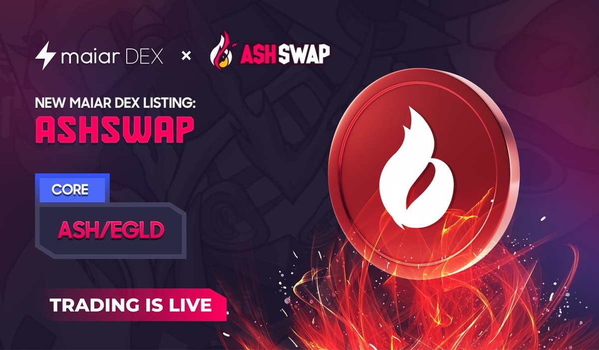 $ASH trading is now LIVE on the Maiar DEX! ✅ Swaps on ASH/EGLD pair enabled 🔒 Tokens swapped in the first 24h will result in locked tokens (for a period of 3 days) 🚜 Stake LP tokens & earn up to 1000% APR rewards for 7 days 👉 maiar.exchange/swap