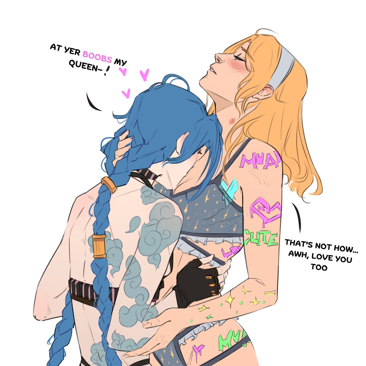 A silly Jinx x Lux drawing for the NSFWorktober Worshipped prompt, but It's cute instead 💙
#lightcannon #Jinx #Lux