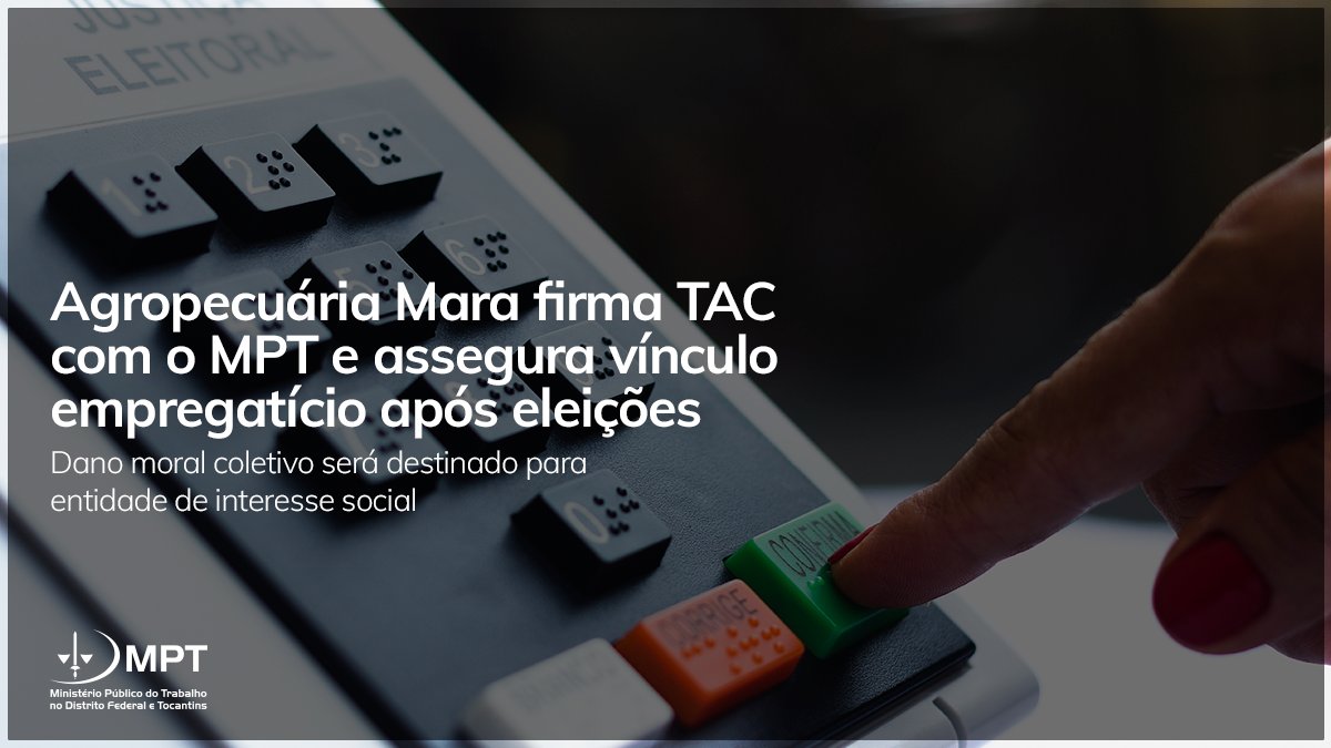 A Agropecuária Mara assinou Termo de Compromisso de Ajuste de Conduta com o MPT no Distrito Federal, assumindo obrigações de combate ao assédio eleitoral.

Saiba mais: link.mpt.mp.br/jeSeLAx